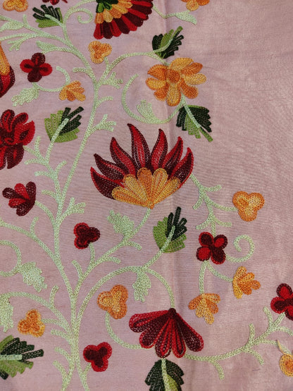 Artisan-Crafted Kashmiri Aari Embroidered Jacket - pink and multi embroidery Statement Coat