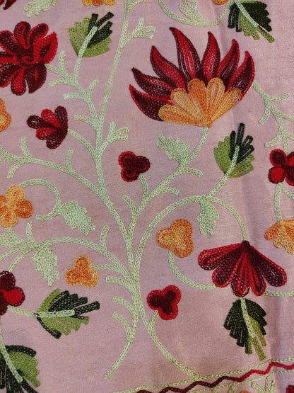 Artisan-Crafted Kashmiri Aari Embroidered Jacket - pink and multi embroidery Statement Coat