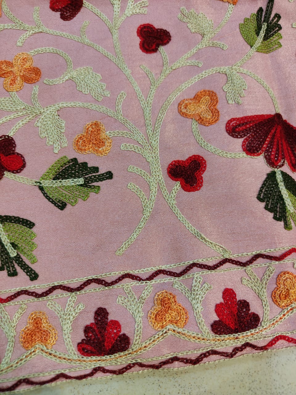 Artisan-Crafted Kashmiri Aari Embroidered Jacket - pink and multi embroidery Statement Coat