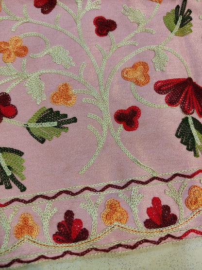 Artisan-Crafted Kashmiri Aari Embroidered Jacket - pink and multi embroidery Statement Coat