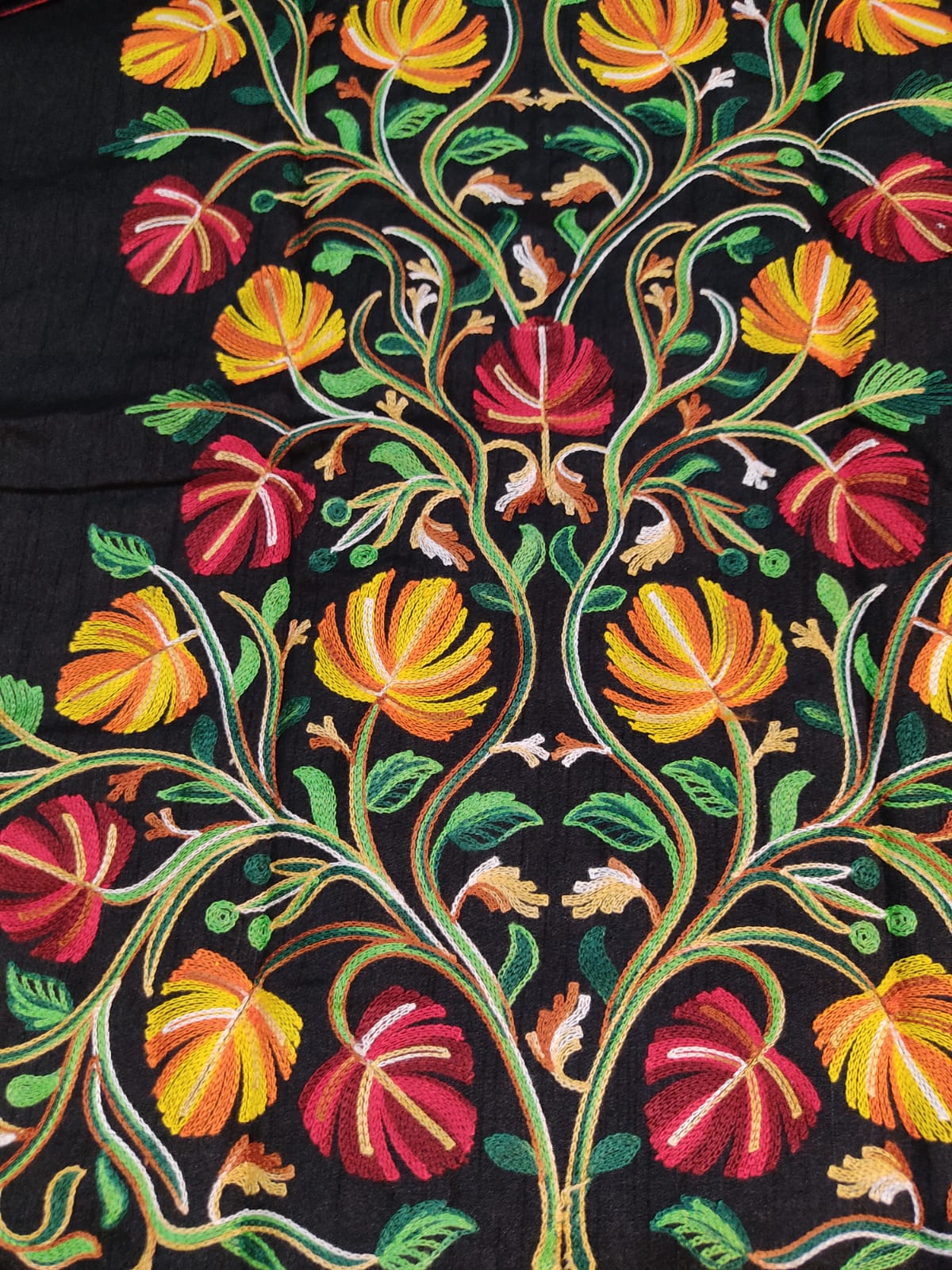 Artisan-Crafted Kashmiri Aari Embroidered Jacket - black Floral Statement Coat