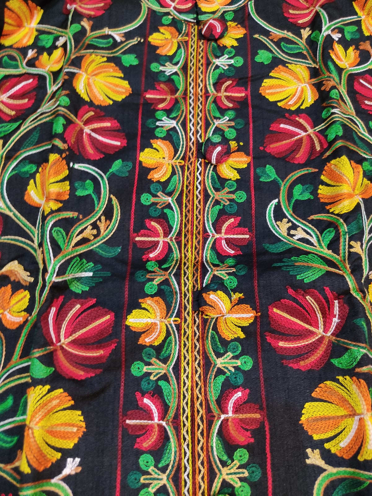 Artisan-Crafted Kashmiri Aari Embroidered Jacket - black Floral Statement Coat