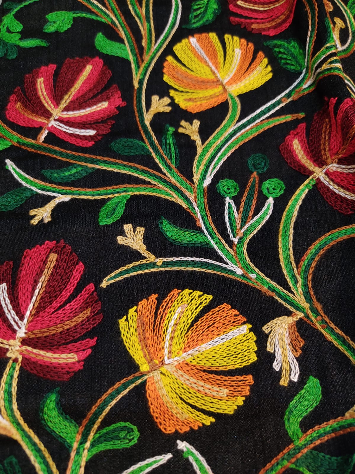 Artisan-Crafted Kashmiri Aari Embroidered Jacket - black Floral Statement Coat