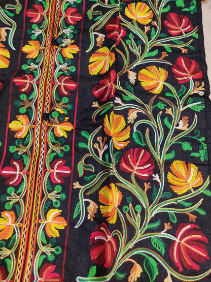 Artisan-Crafted Kashmiri Aari Embroidered Jacket - black Floral Statement Coat