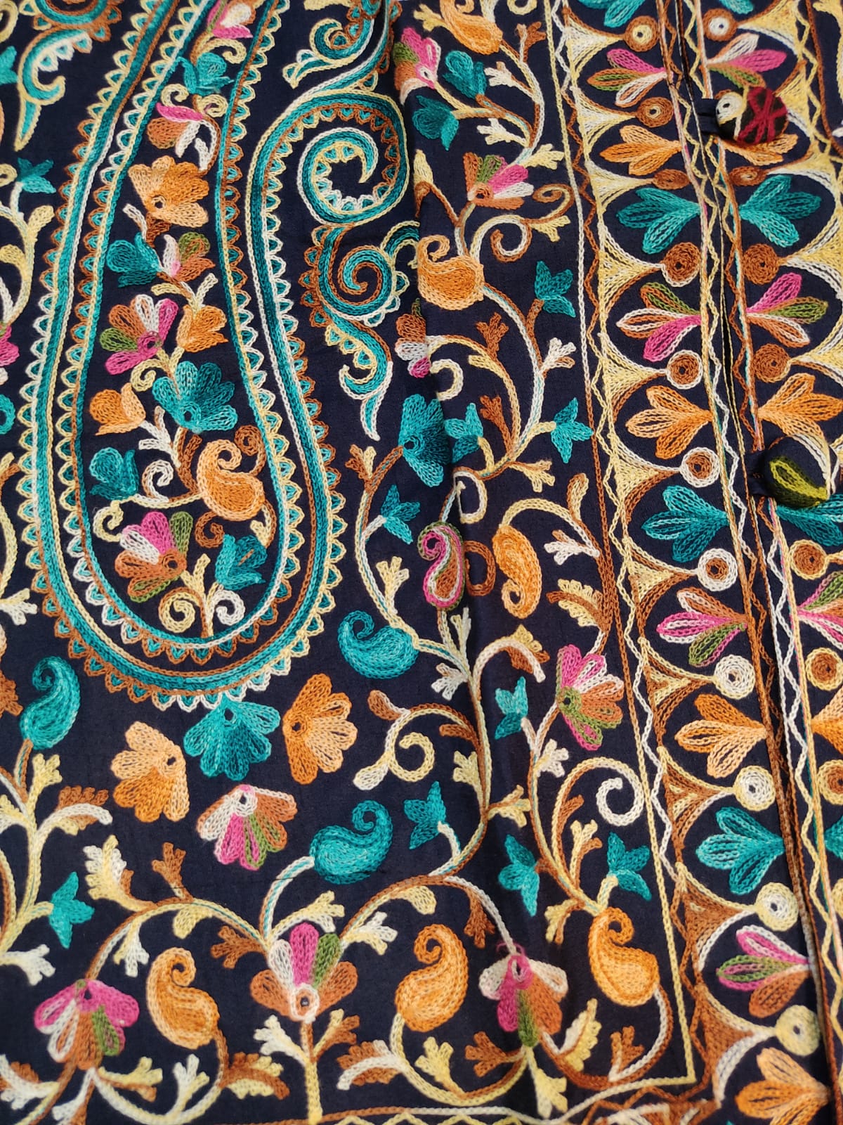 Artisan-Crafted Kashmiri Aari Embroidered Jacket - blue Floral Statement Coat