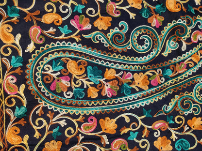 Artisan-Crafted Kashmiri Aari Embroidered Jacket - blue Floral Statement Coat