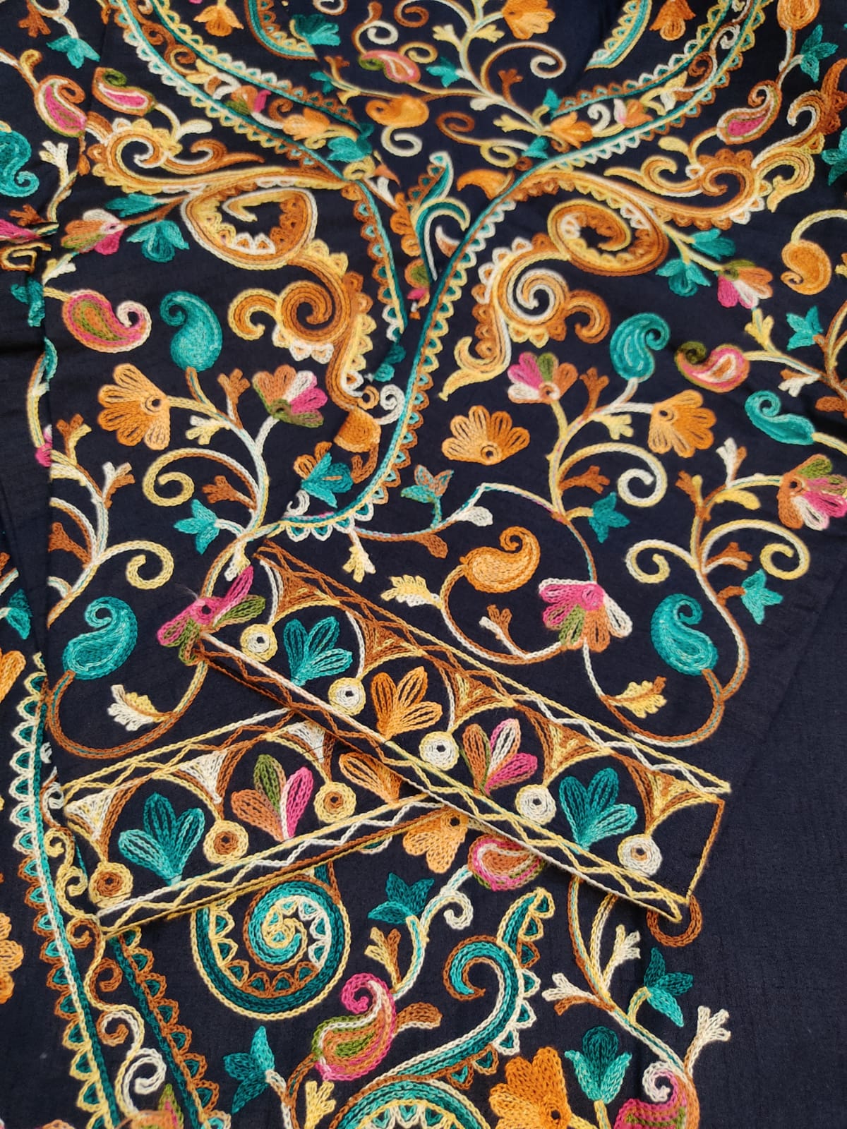 Artisan-Crafted Kashmiri Aari Embroidered Jacket - blue Floral Statement Coat