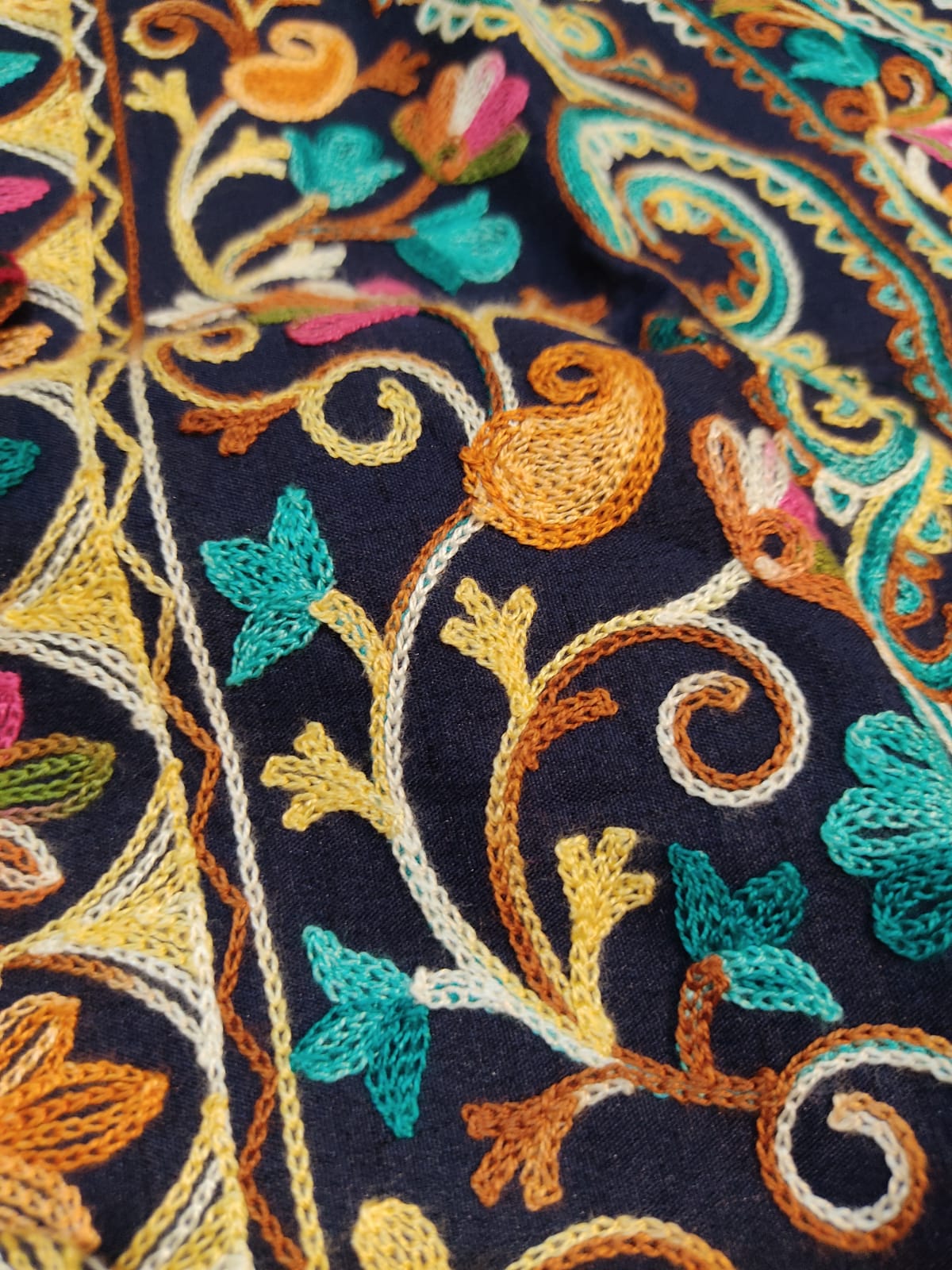 Artisan-Crafted Kashmiri Aari Embroidered Jacket - blue Floral Statement Coat