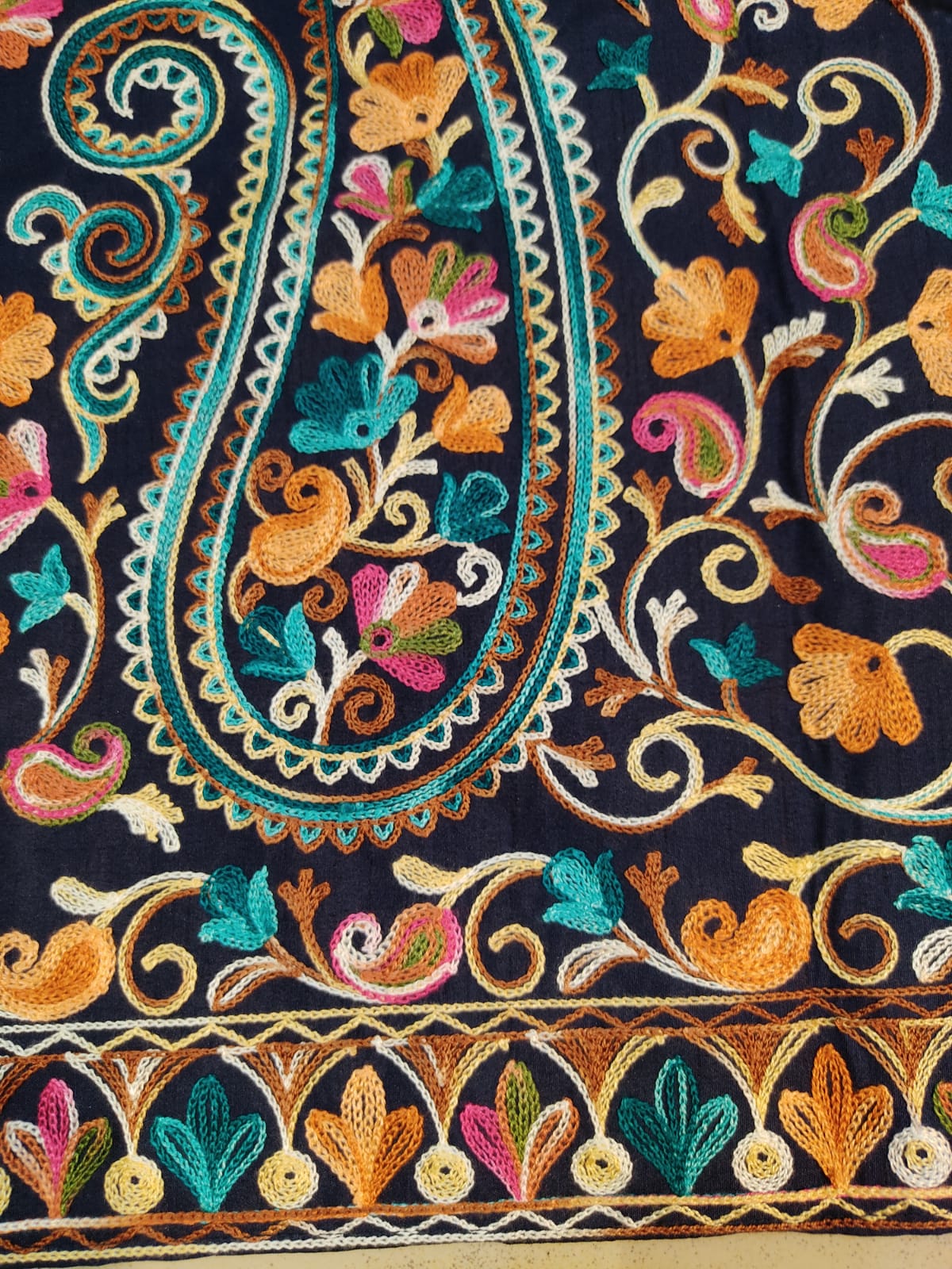 Artisan-Crafted Kashmiri Aari Embroidered Jacket - blue Floral Statement Coat