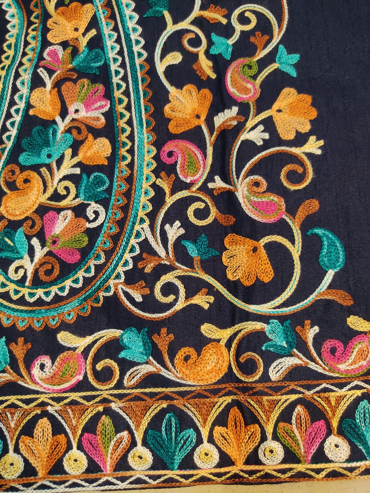 Artisan-Crafted Kashmiri Aari Embroidered Jacket - blue Floral Statement Coat