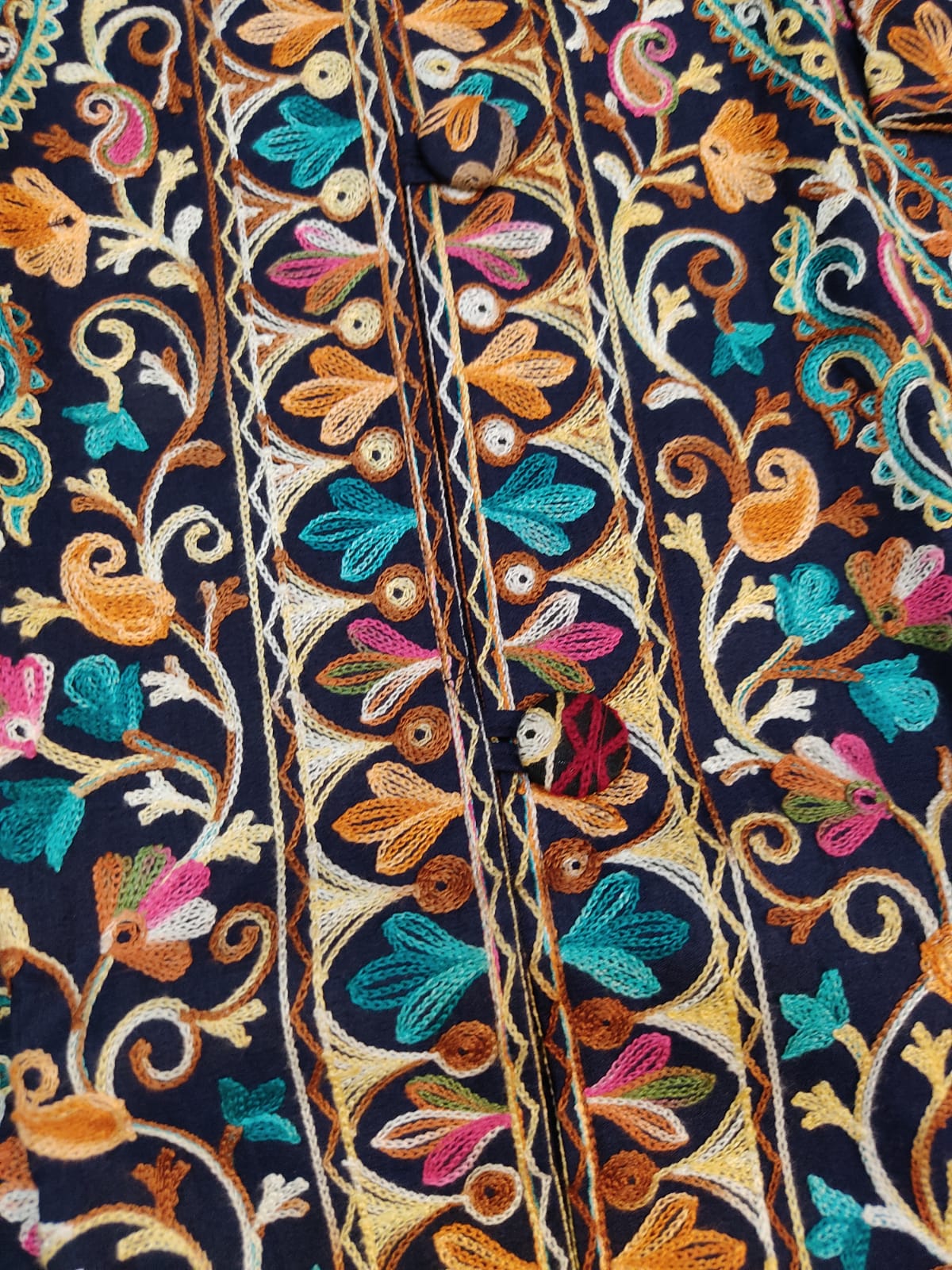 Artisan-Crafted Kashmiri Aari Embroidered Jacket - blue Floral Statement Coat