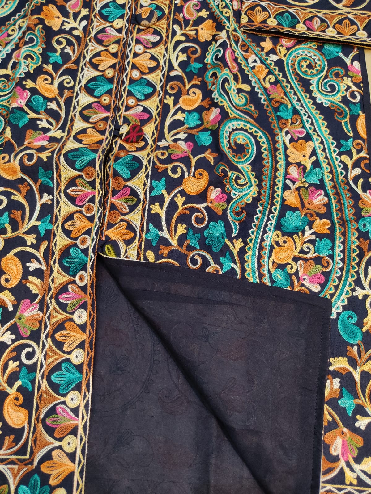 Artisan-Crafted Kashmiri Aari Embroidered Jacket - blue Floral Statement Coat