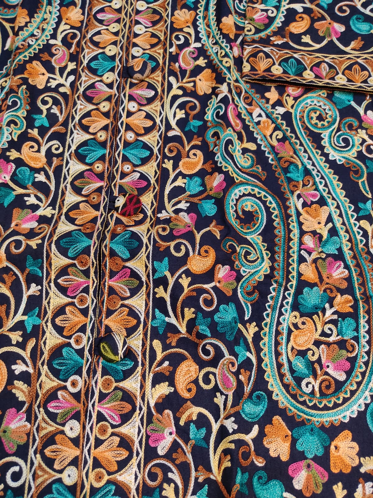 Artisan-Crafted Kashmiri Aari Embroidered Jacket - blue Floral Statement Coat