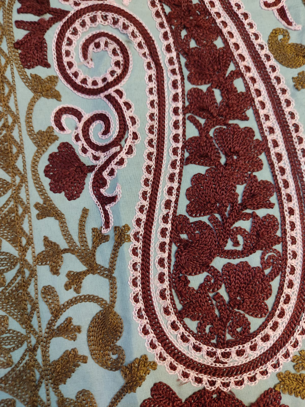 Artisan-Crafted Kashmiri Aari Embroidered Jacket - grey and maroon Statement Coat