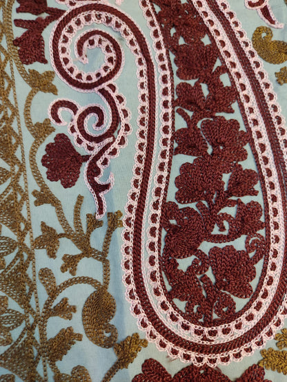 Artisan-Crafted Kashmiri Aari Embroidered Jacket - grey and maroon Statement Coat