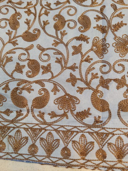 Artisan-Crafted Kashmiri Aari Embroidered Jacket - grey and maroon Statement Coat