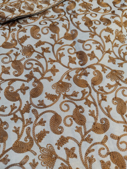 Artisan-Crafted Kashmiri Aari Embroidered Jacket - grey and maroon Statement Coat