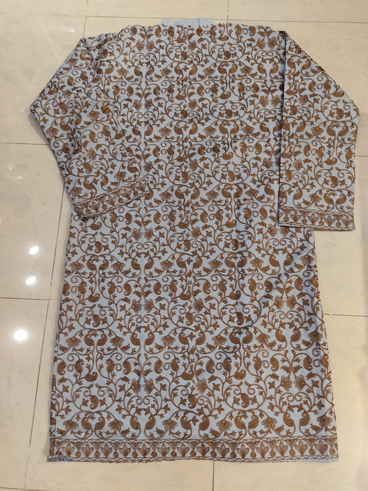 Artisan-Crafted Kashmiri Aari Embroidered Jacket - grey and maroon Statement Coat