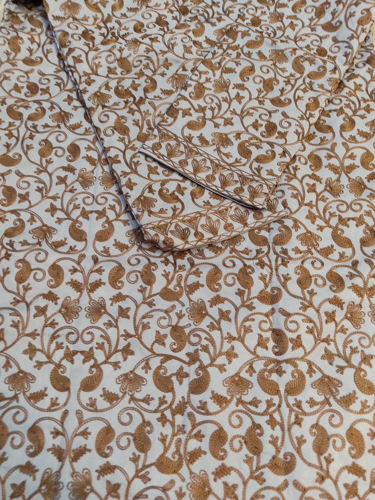 Artisan-Crafted Kashmiri Aari Embroidered Jacket - grey and maroon Statement Coat