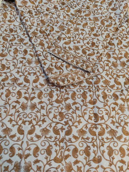 Artisan-Crafted Kashmiri Aari Embroidered Jacket - grey and maroon Statement Coat