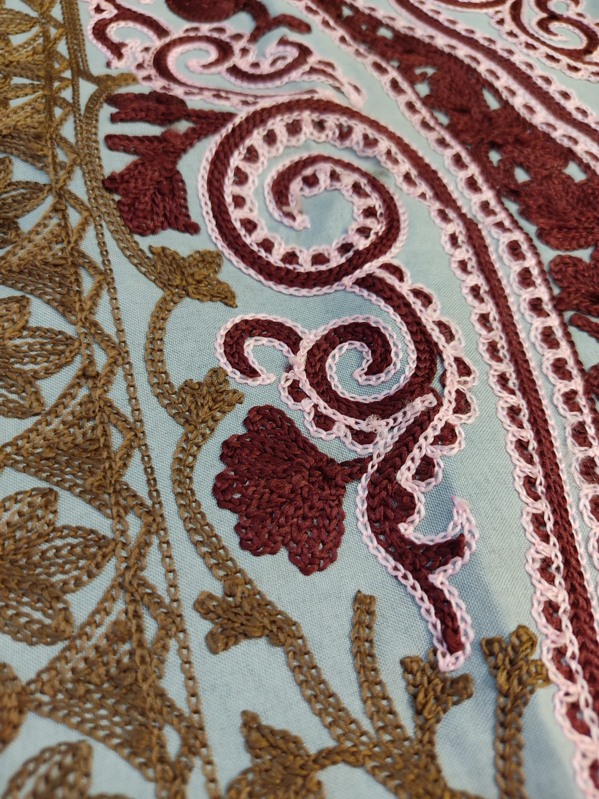 Artisan-Crafted Kashmiri Aari Embroidered Jacket - grey and maroon Statement Coat