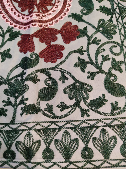 Artisan-Crafted Kashmiri Aari Embroidered Jacket - green and grey statement