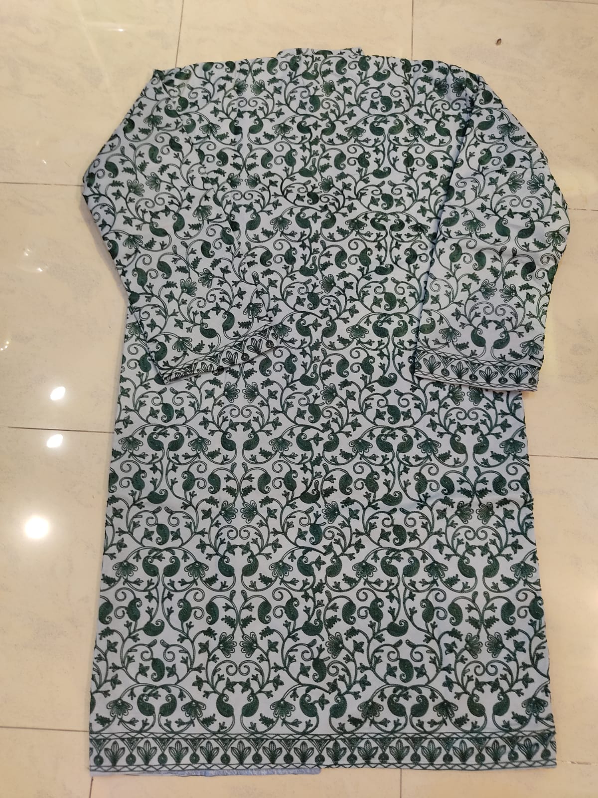 Artisan-Crafted Kashmiri Aari Embroidered Jacket - green and grey statement