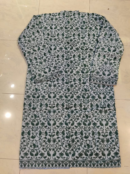 Artisan-Crafted Kashmiri Aari Embroidered Jacket - green and grey statement