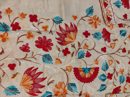 Artisan-Crafted Kashmiri Aari Embroidered Jacket - off white multi color Statement Coat