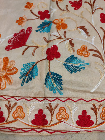 Artisan-Crafted Kashmiri Aari Embroidered Jacket - off white multi color Statement Coat