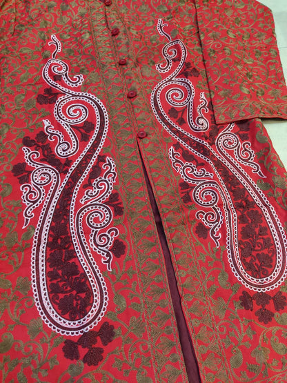 Artisan-Crafted Kashmiri Aari Embroidered Jacket - Floral Statement Coat