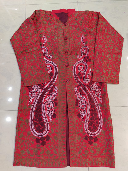 Artisan-Crafted Kashmiri Aari Embroidered Jacket - Floral Statement Coat