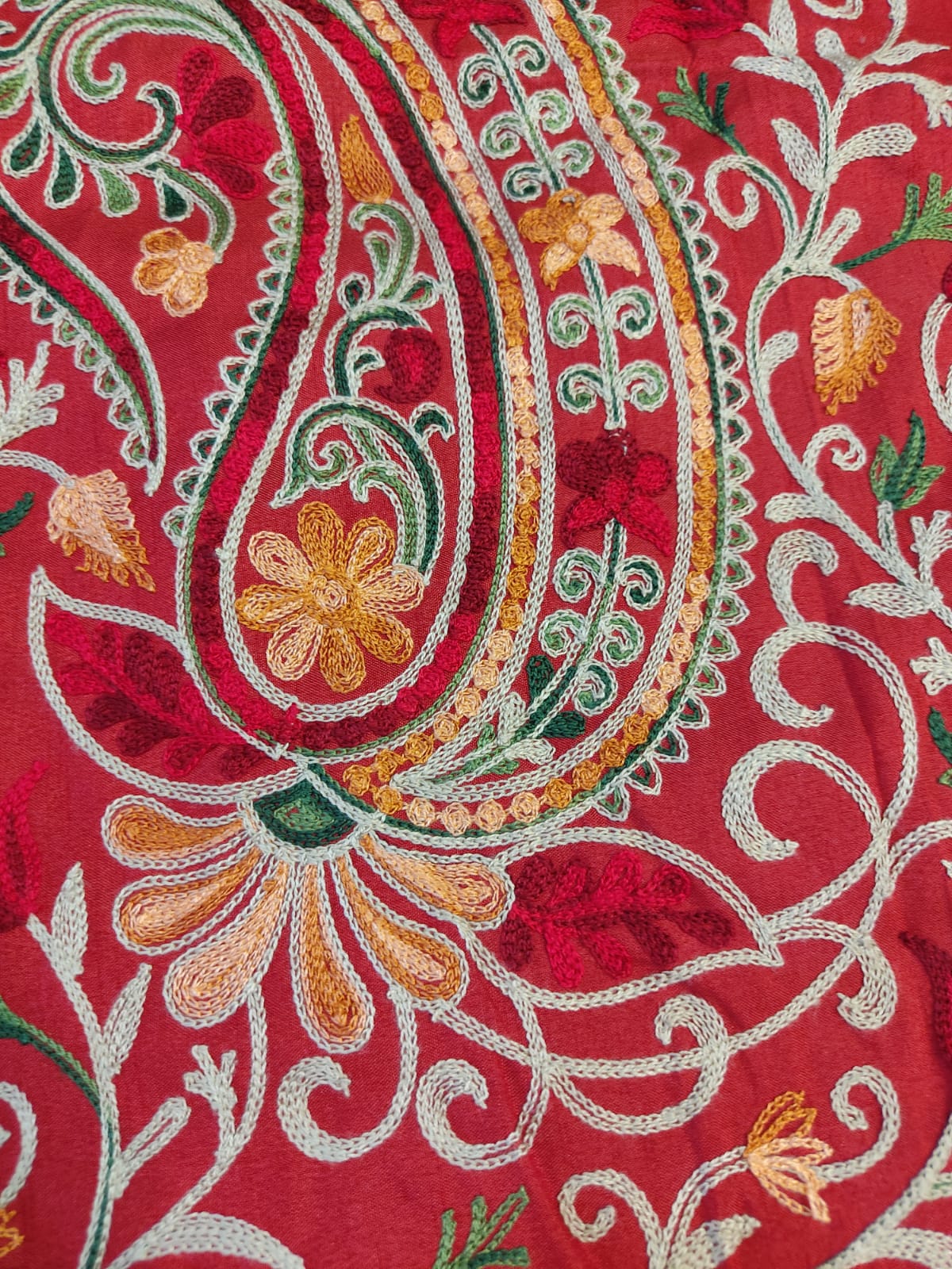 Artisan-Crafted Kashmiri Aari Embroidered Jacket - Red and multi color Statement Coat