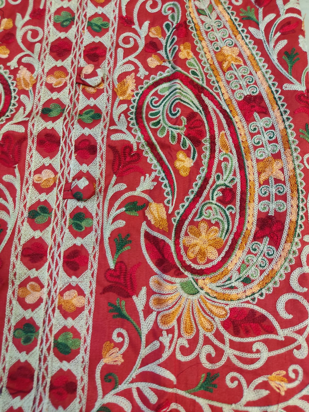 Artisan-Crafted Kashmiri Aari Embroidered Jacket - Red and multi color Statement Coat