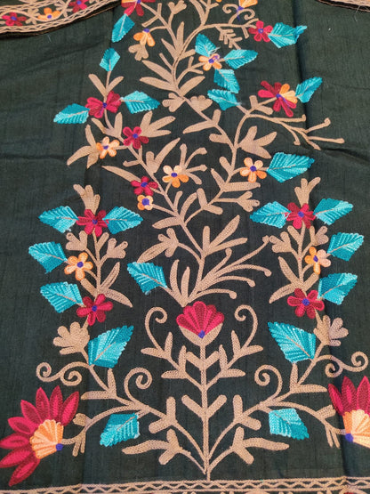 Artisan-Crafted Kashmiri Aari Embroidered Jacket - green Floral Statement Coat