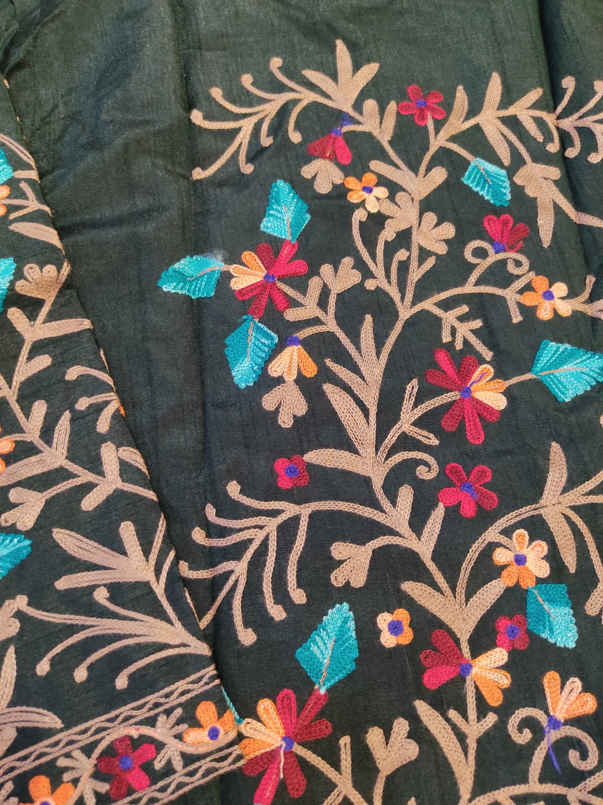 Artisan-Crafted Kashmiri Aari Embroidered Jacket - green Floral Statement Coat