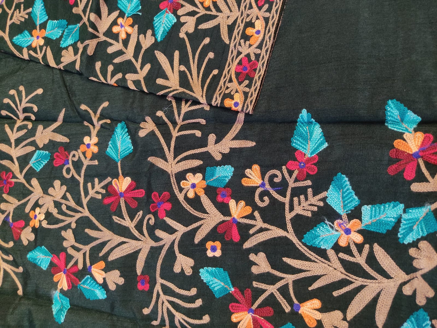 Artisan-Crafted Kashmiri Aari Embroidered Jacket - green Floral Statement Coat