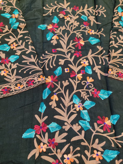 Artisan-Crafted Kashmiri Aari Embroidered Jacket - green Floral Statement Coat