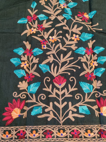 Artisan-Crafted Kashmiri Aari Embroidered Jacket - green Floral Statement Coat