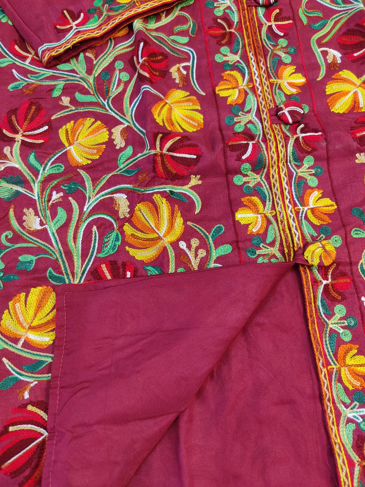 Artisan-Crafted Kashmiri Aari Embroidered Jacket - Floral Statement Coat