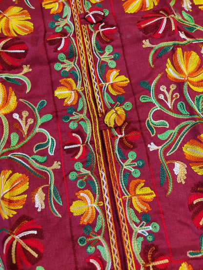 Artisan-Crafted Kashmiri Aari Embroidered Jacket - Floral Statement Coat