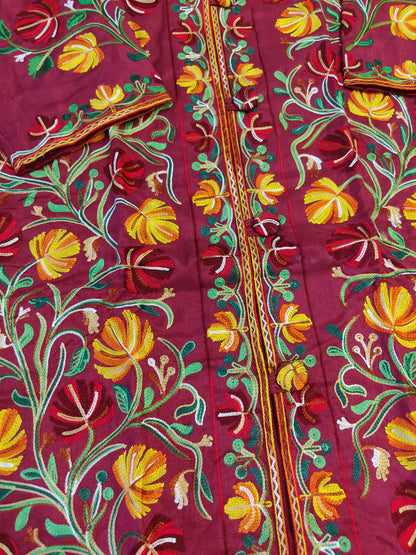 Artisan-Crafted Kashmiri Aari Embroidered Jacket - Floral Statement Coat