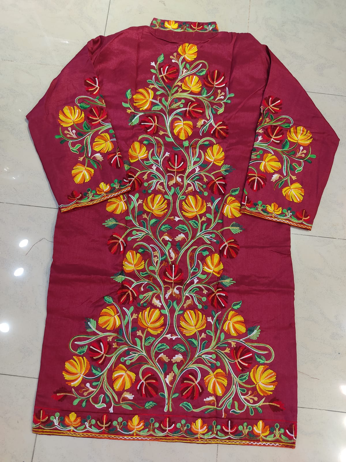 Artisan-Crafted Kashmiri Aari Embroidered Jacket - Floral Statement Coat