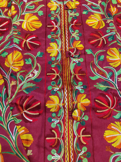 Artisan-Crafted Kashmiri Aari Embroidered Jacket - Floral Statement Coat