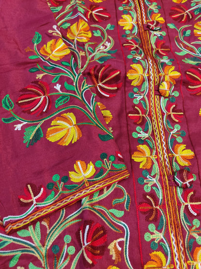 Artisan-Crafted Kashmiri Aari Embroidered Jacket - Floral Statement Coat