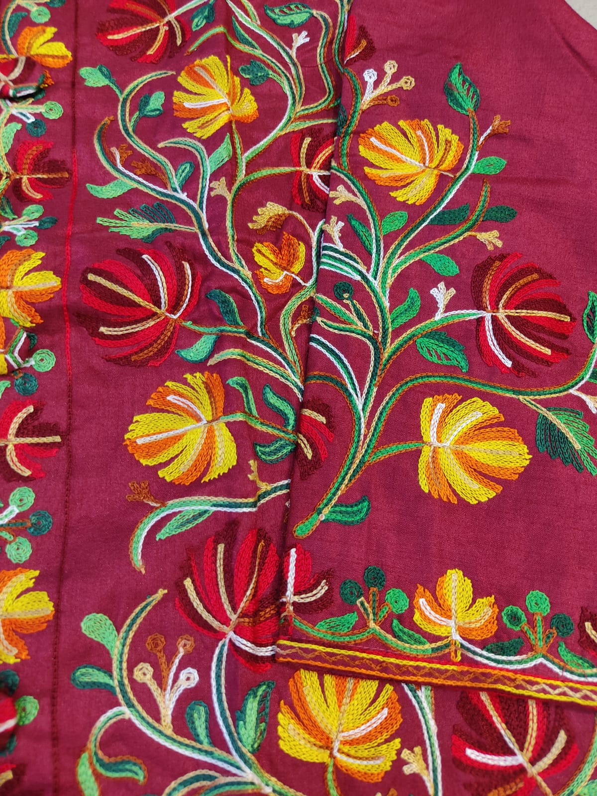 Artisan-Crafted Kashmiri Aari Embroidered Jacket - Floral Statement Coat