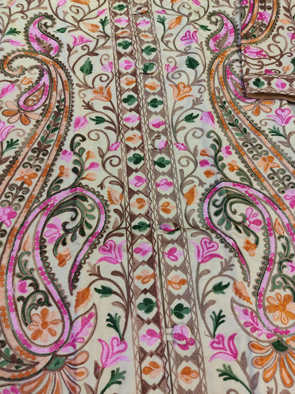 Artisan-Crafted Kashmiri Aari Embroidered Jacket - black and white Statement Coat