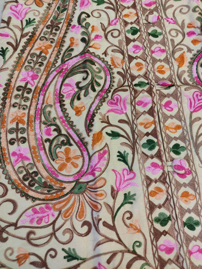 Artisan-Crafted Kashmiri Aari Embroidered Jacket - black and white Statement Coat