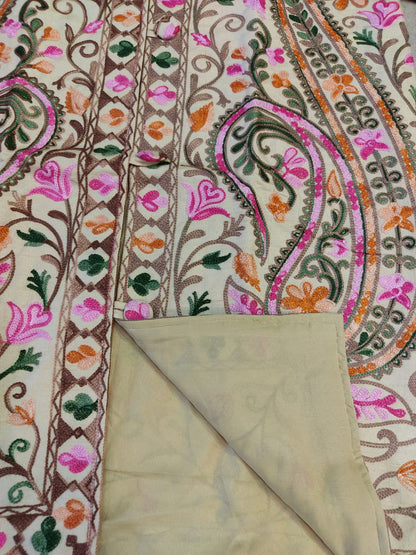 Artisan-Crafted Kashmiri Aari Embroidered Jacket - black and white Statement Coat