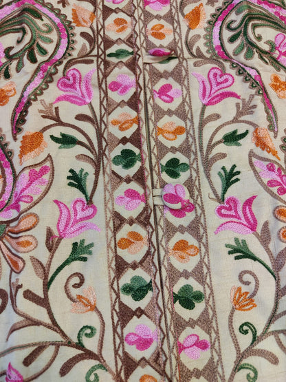 Artisan-Crafted Kashmiri Aari Embroidered Jacket - black and white Statement Coat